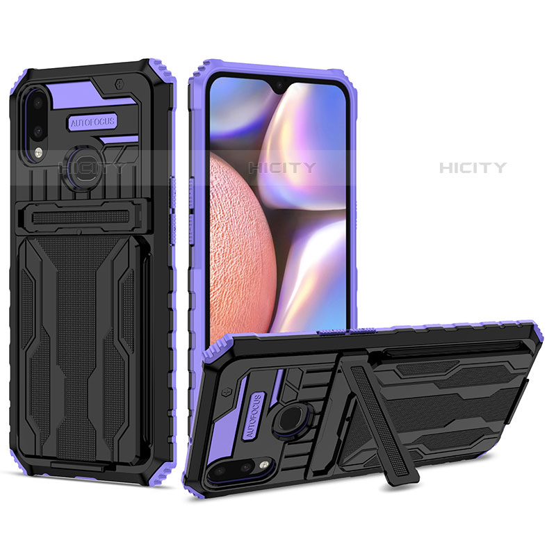 Funda Bumper Silicona y Plastico Mate Carcasa con Soporte YF1 para Samsung Galaxy M01s Morado