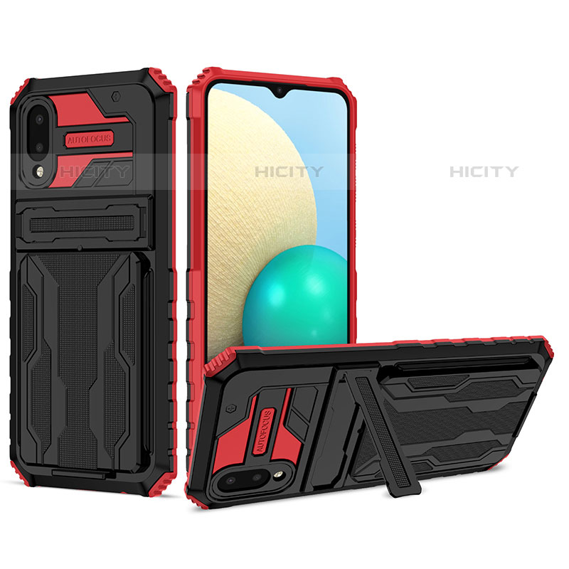 Funda Bumper Silicona y Plastico Mate Carcasa con Soporte YF1 para Samsung Galaxy M02 Rojo
