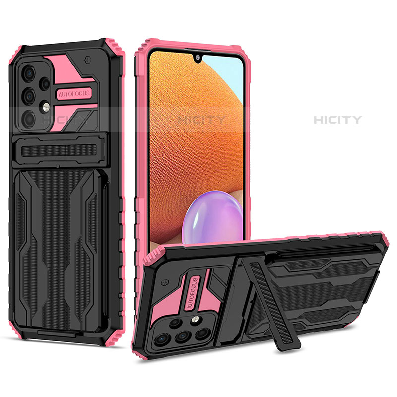 Funda Bumper Silicona y Plastico Mate Carcasa con Soporte YF1 para Samsung Galaxy M32 5G Rosa