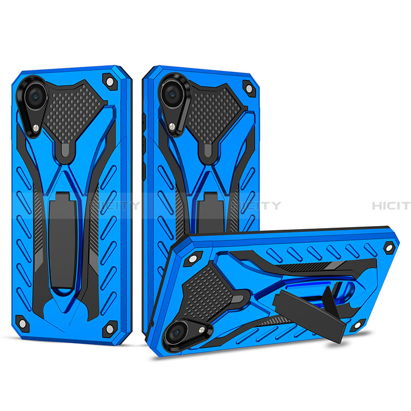 Funda Bumper Silicona y Plastico Mate Carcasa con Soporte YF2 para Samsung Galaxy A03 Core Azul