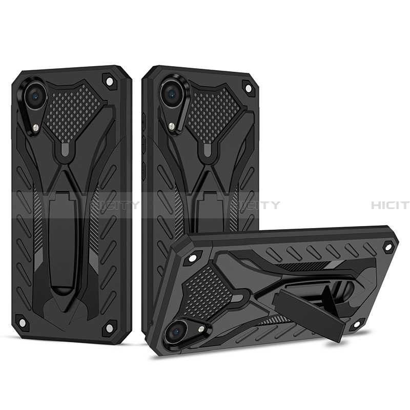 Funda Bumper Silicona y Plastico Mate Carcasa con Soporte YF2 para Samsung Galaxy A03 Core Negro