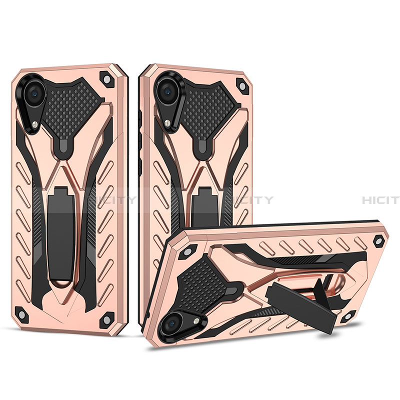 Funda Bumper Silicona y Plastico Mate Carcasa con Soporte YF2 para Samsung Galaxy A03 Core Oro Rosa