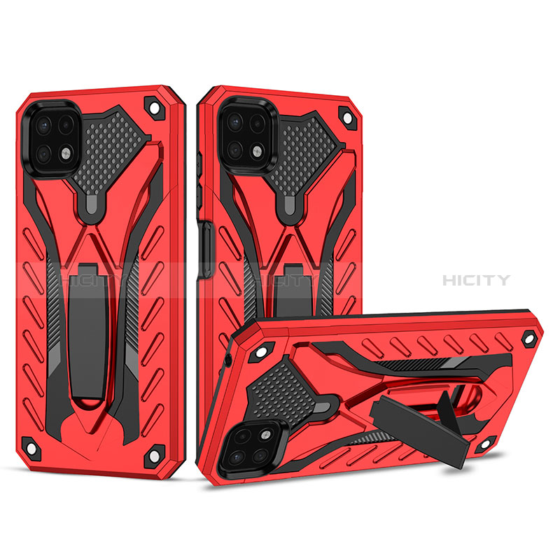 Funda Bumper Silicona y Plastico Mate Carcasa con Soporte YF2 para Samsung Galaxy A22s 5G Rojo