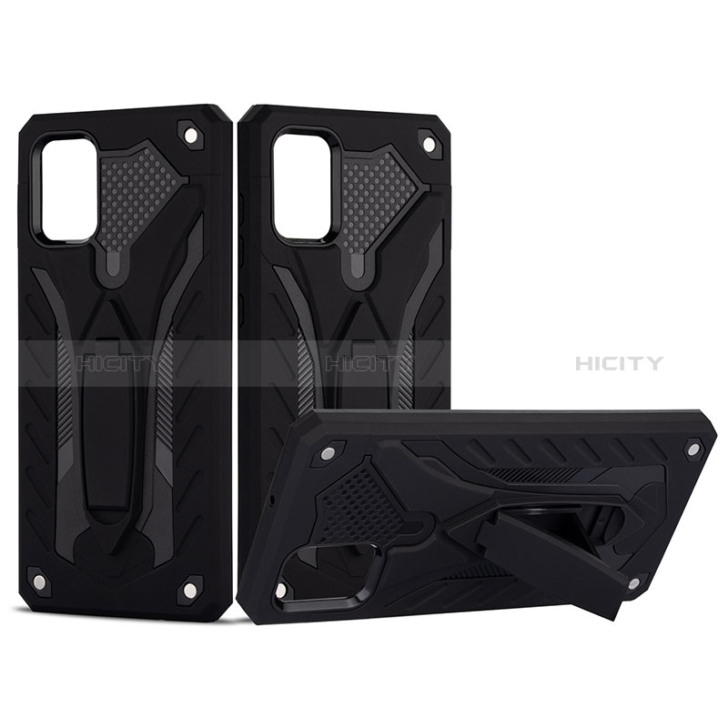 Funda Bumper Silicona y Plastico Mate Carcasa con Soporte YF2 para Samsung Galaxy A51 4G Negro