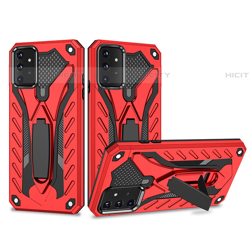 Funda Bumper Silicona y Plastico Mate Carcasa con Soporte YF2 para Samsung Galaxy A72 4G Rojo