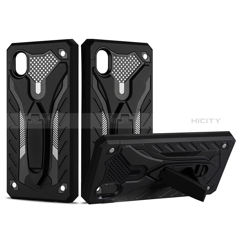 Funda Bumper Silicona y Plastico Mate Carcasa con Soporte YF2 para Samsung Galaxy M01 Core Negro