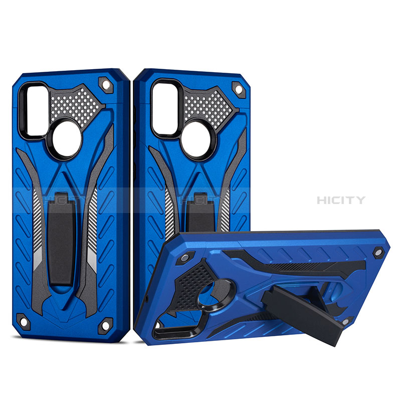 Funda Bumper Silicona y Plastico Mate Carcasa con Soporte YF2 para Samsung Galaxy M21 Azul