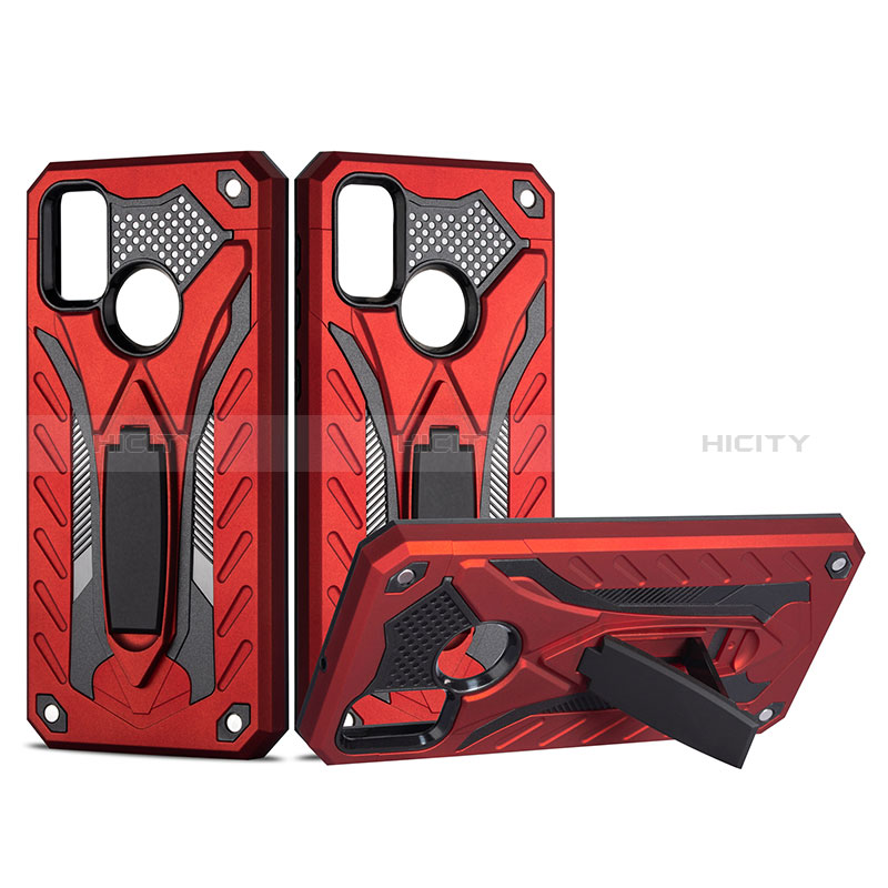 Funda Bumper Silicona y Plastico Mate Carcasa con Soporte YF2 para Samsung Galaxy M21 Rojo