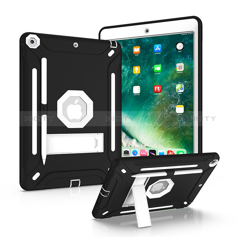 Funda Bumper Silicona y Plastico Mate Carcasa con Soporte YJ1 para Apple iPad 10.2 (2019) Negro