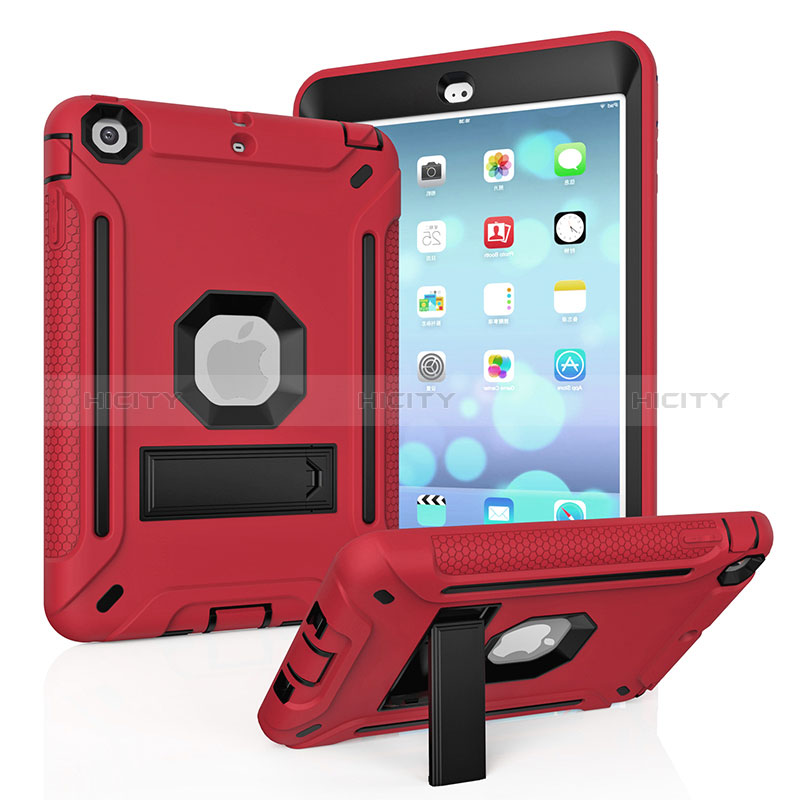 Funda Bumper Silicona y Plastico Mate Carcasa con Soporte YJ1 para Apple iPad Mini 3 Rojo