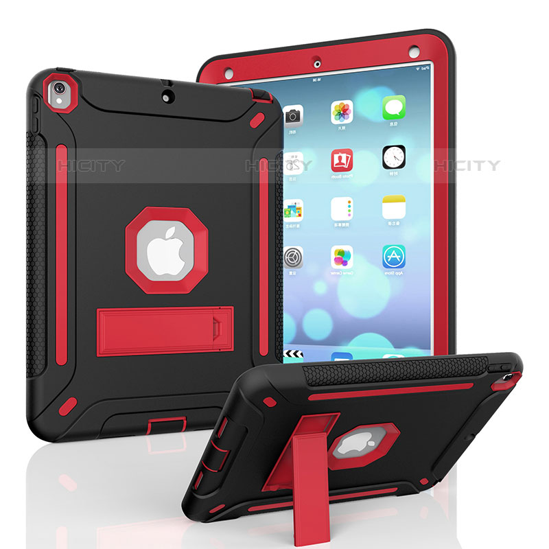 Funda Bumper Silicona y Plastico Mate Carcasa con Soporte YJ1 para Apple iPad Pro 10.5 Rojo y Negro