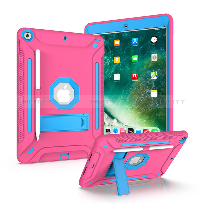 Funda Bumper Silicona y Plastico Mate Carcasa con Soporte YJ2 para Apple iPad 10.2 (2019) Rosa Roja