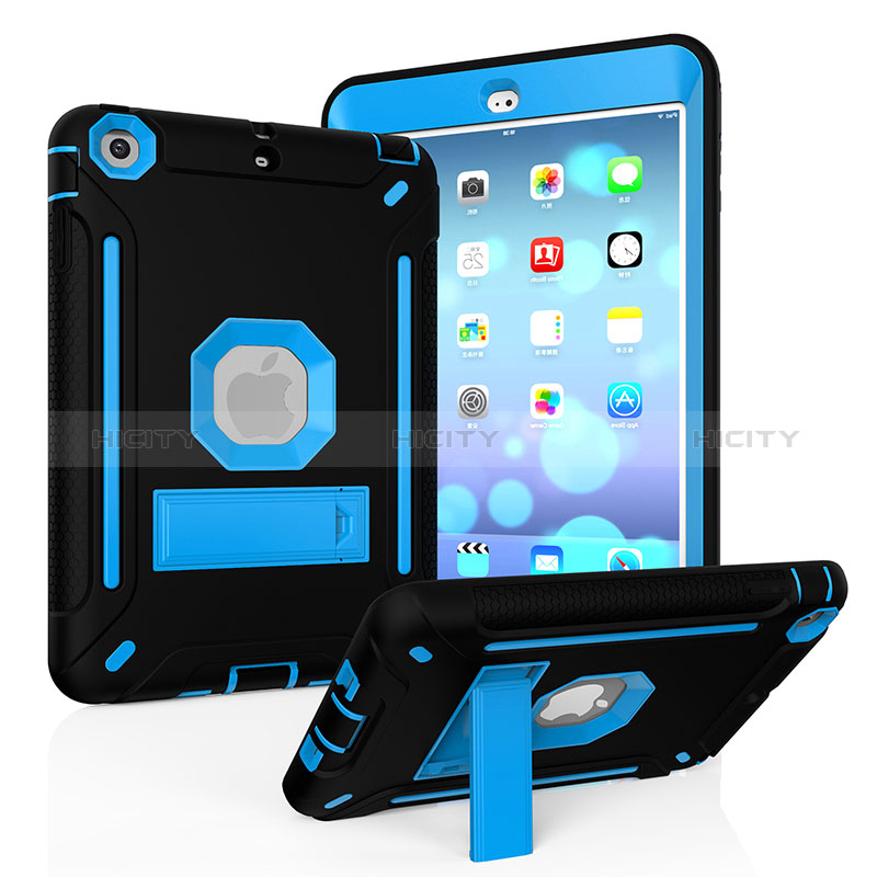 Funda Bumper Silicona y Plastico Mate Carcasa con Soporte YJ2 para Apple iPad Mini 2 Azul y Negro