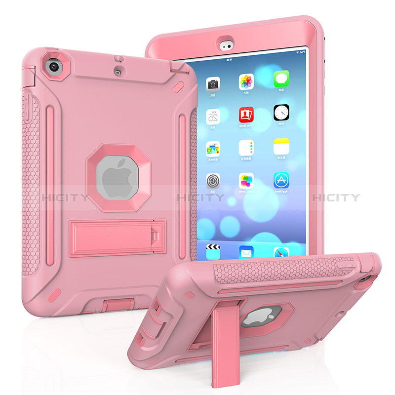 Funda Bumper Silicona y Plastico Mate Carcasa con Soporte YJ2 para Apple iPad Mini 2 Rosa