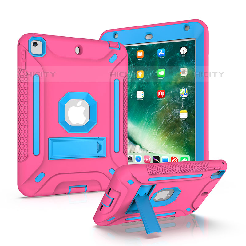 Funda Bumper Silicona y Plastico Mate Carcasa con Soporte YJ2 para Apple iPad Mini 4 Rosa Roja