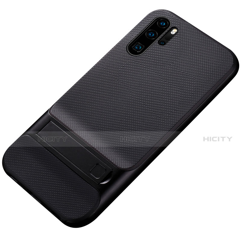 Funda Bumper Silicona y Plastico Mate Carcasa con Soporte Z01 para Huawei P30 Pro Negro