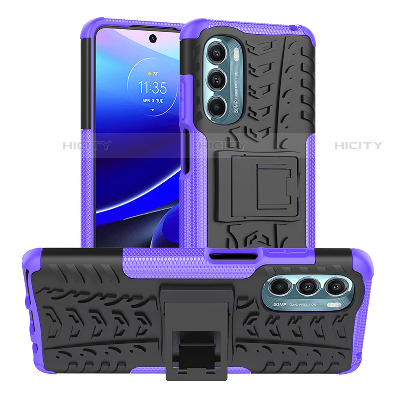 Funda Bumper Silicona y Plastico Mate Carcasa con Soporte Z01 para Motorola Moto G Stylus (2022) 4G Morado