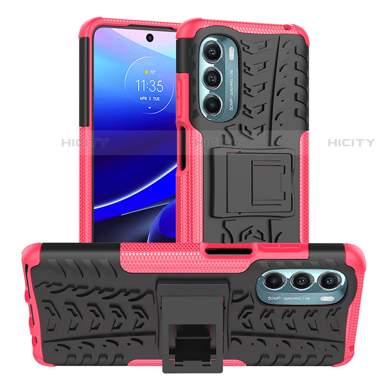 Funda Bumper Silicona y Plastico Mate Carcasa con Soporte Z01 para Motorola Moto G Stylus (2022) 4G Rosa Roja