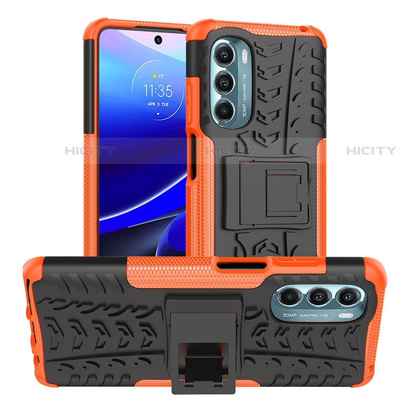 Funda Bumper Silicona y Plastico Mate Carcasa con Soporte Z01 para Motorola Moto G Stylus (2022) 5G Naranja