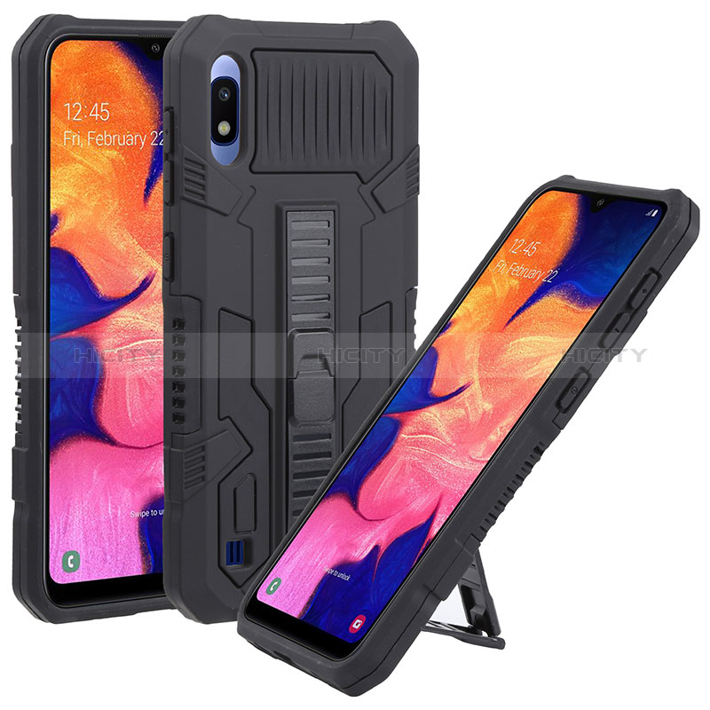 Funda Bumper Silicona y Plastico Mate Carcasa con Soporte ZJ1 para Samsung Galaxy A10 Negro