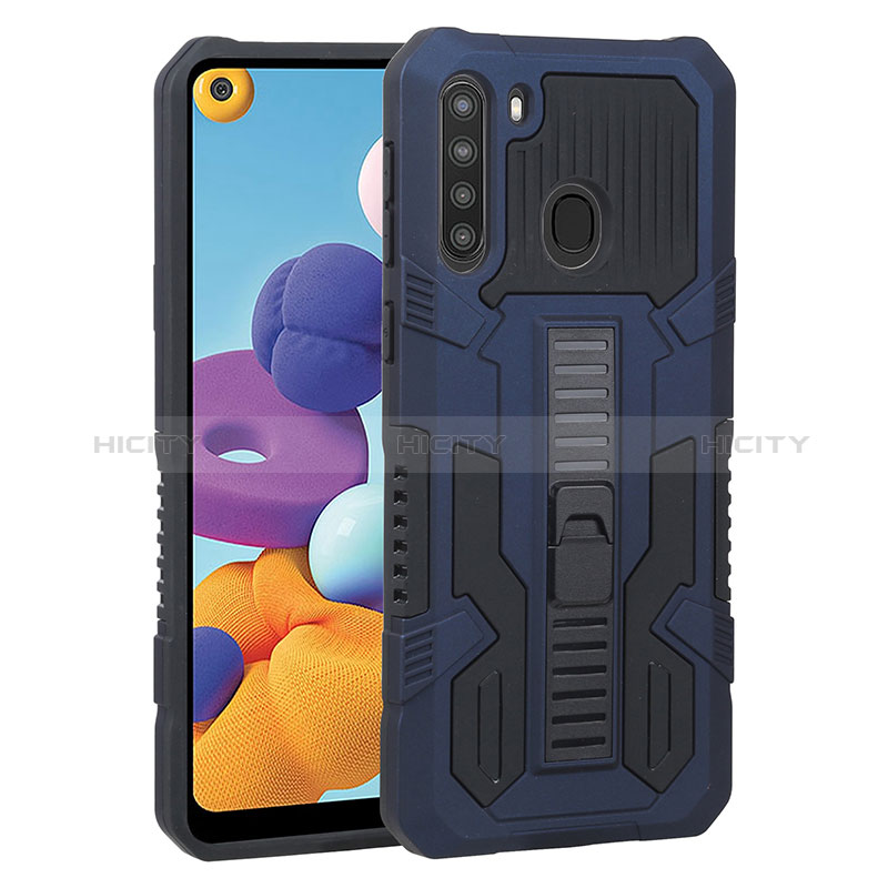 Funda Bumper Silicona y Plastico Mate Carcasa con Soporte ZJ1 para Samsung Galaxy A21