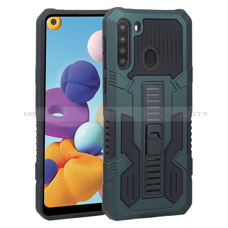 Funda Bumper Silicona y Plastico Mate Carcasa con Soporte ZJ1 para Samsung Galaxy A21