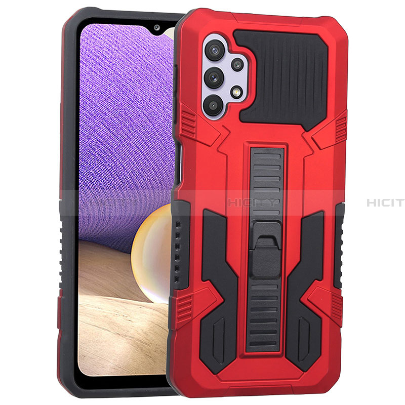 Funda Bumper Silicona y Plastico Mate Carcasa con Soporte ZJ1 para Samsung Galaxy A32 4G Rojo