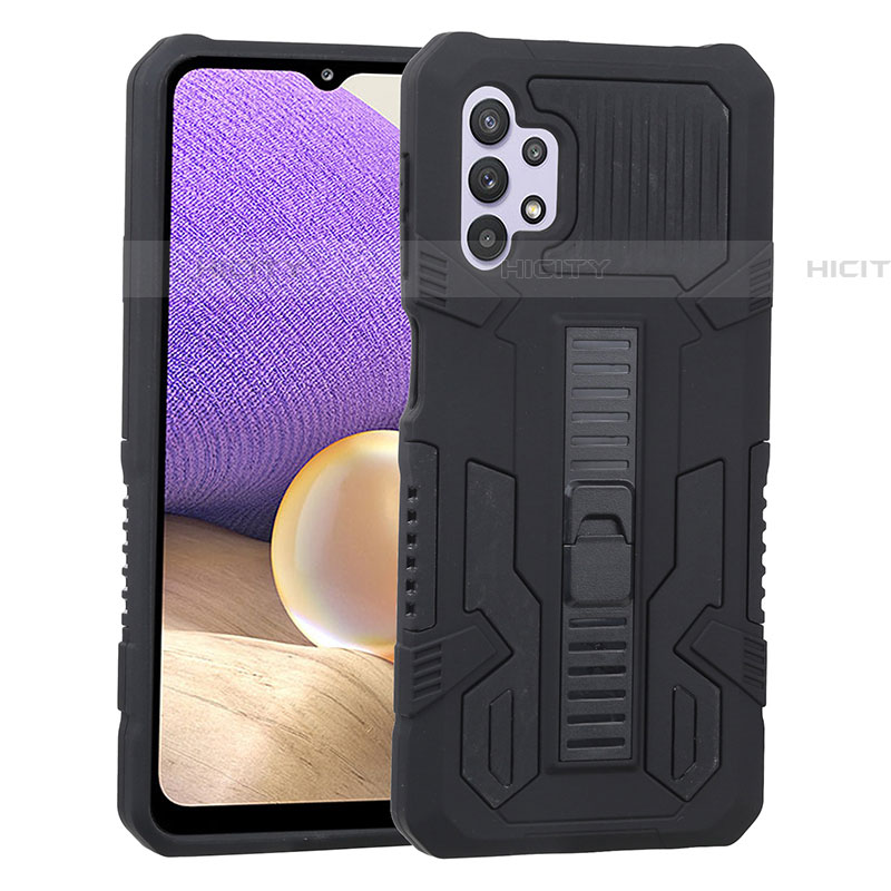 Funda Bumper Silicona y Plastico Mate Carcasa con Soporte ZJ1 para Samsung Galaxy A32 5G Negro