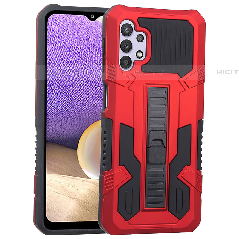 Funda Bumper Silicona y Plastico Mate Carcasa con Soporte ZJ1 para Samsung Galaxy A32 5G Rojo