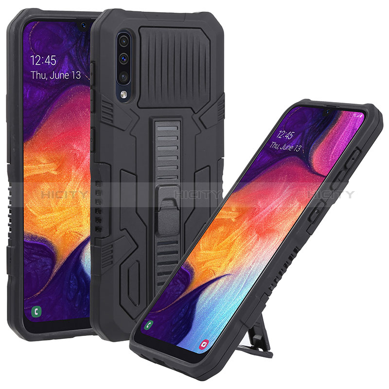 Funda Bumper Silicona y Plastico Mate Carcasa con Soporte ZJ1 para Samsung Galaxy A50 Negro