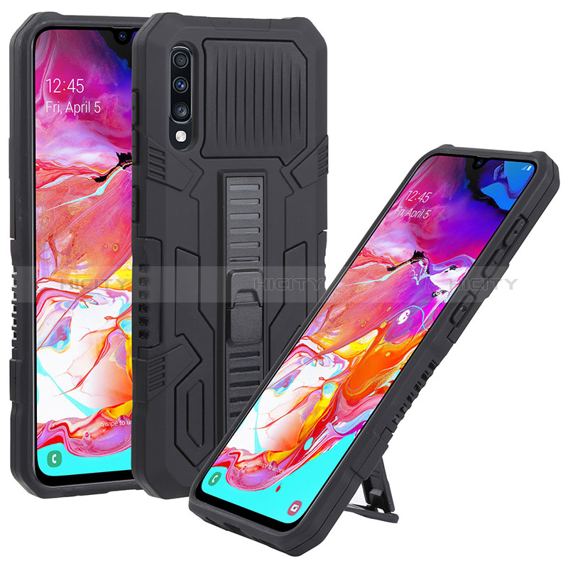 Funda Bumper Silicona y Plastico Mate Carcasa con Soporte ZJ1 para Samsung Galaxy A70S Negro