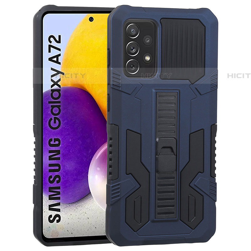 Funda Bumper Silicona y Plastico Mate Carcasa con Soporte ZJ1 para Samsung Galaxy A72 4G Azul