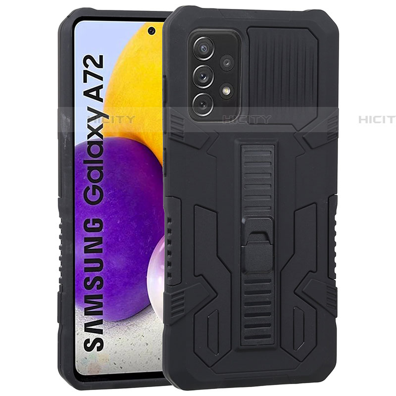 Funda Bumper Silicona y Plastico Mate Carcasa con Soporte ZJ1 para Samsung Galaxy A72 4G Negro