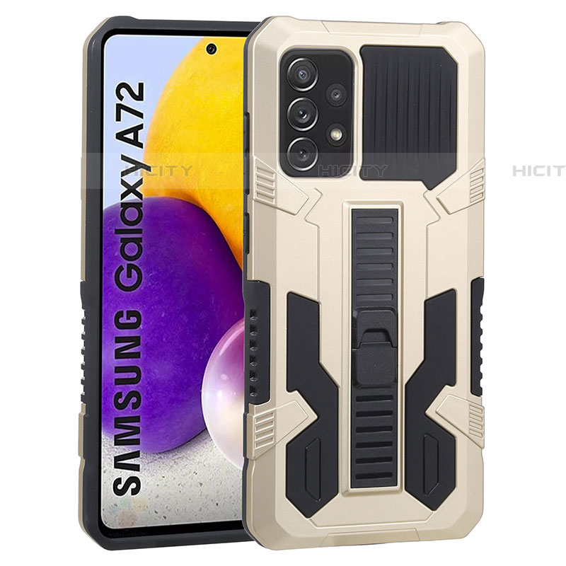 Funda Bumper Silicona y Plastico Mate Carcasa con Soporte ZJ1 para Samsung Galaxy A72 4G Oro