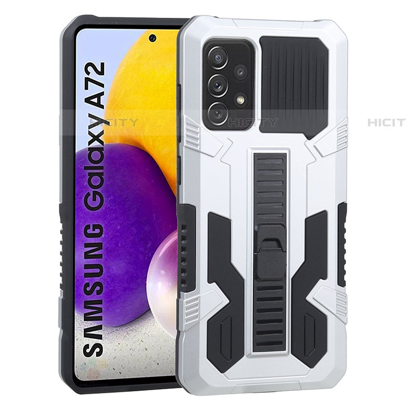 Funda Bumper Silicona y Plastico Mate Carcasa con Soporte ZJ1 para Samsung Galaxy A72 5G Blanco