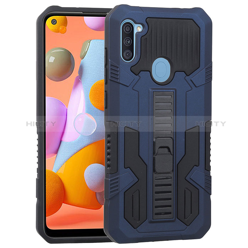 Funda Bumper Silicona y Plastico Mate Carcasa con Soporte ZJ1 para Samsung Galaxy M11 Azul