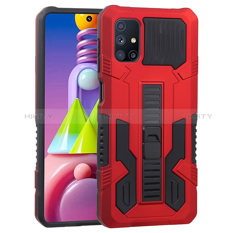 Funda Bumper Silicona y Plastico Mate Carcasa con Soporte ZJ1 para Samsung Galaxy M51 Rojo