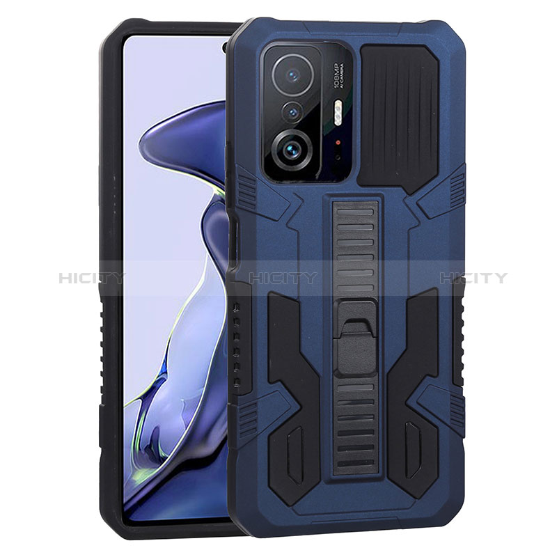 Funda Bumper Silicona y Plastico Mate Carcasa con Soporte ZJ1 para Xiaomi Mi 11T 5G Azul