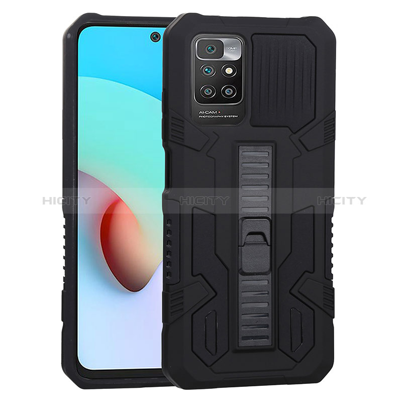 Funda Bumper Silicona y Plastico Mate Carcasa con Soporte ZJ1 para Xiaomi Redmi 10 4G Negro