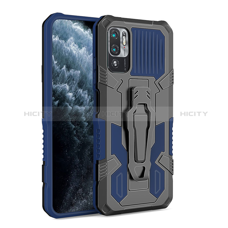 Funda Bumper Silicona y Plastico Mate Carcasa con Soporte ZJ2 para Xiaomi Redmi Note 10T 5G Azul