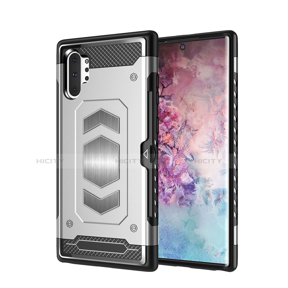 Funda Bumper Silicona y Plastico Mate Carcasa Magnetico para Samsung Galaxy Note 10 Plus Plata