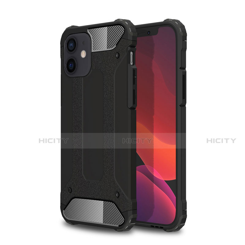 Funda Bumper Silicona y Plastico Mate Carcasa para Apple iPhone 12 Mini Negro