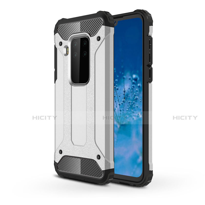 Funda Bumper Silicona y Plastico Mate Carcasa para Motorola Moto One Zoom Plata