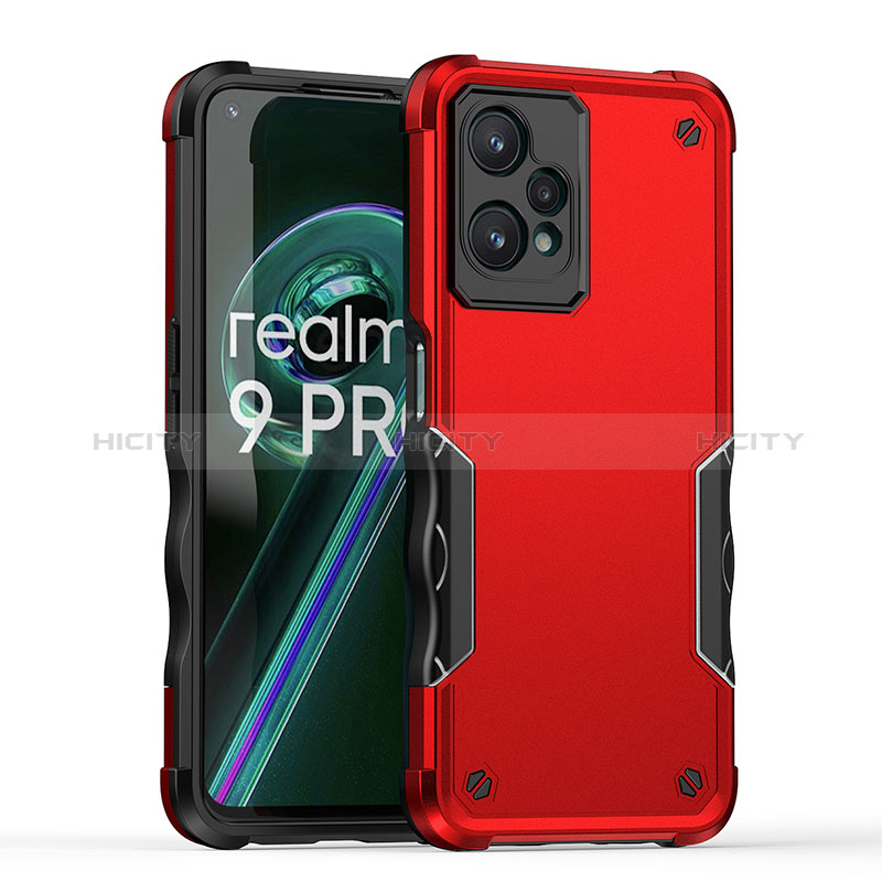 Funda Bumper Silicona y Plastico Mate Carcasa QW1 para Realme 9 5G Rojo