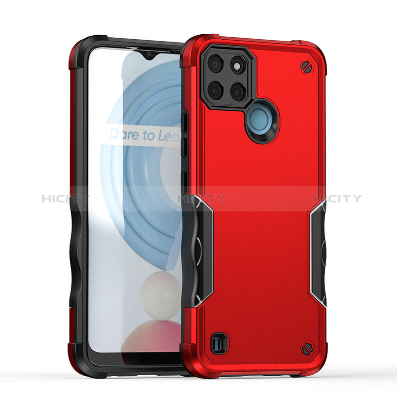 Funda Bumper Silicona y Plastico Mate Carcasa QW1 para Realme C21Y Rojo