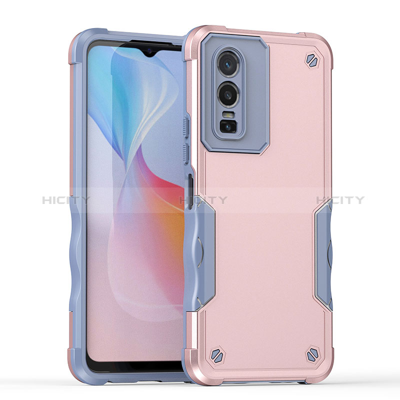 Funda Bumper Silicona y Plastico Mate Carcasa QW1 para Vivo Y76 5G Oro Rosa