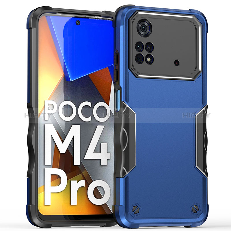 Funda Bumper Silicona y Plastico Mate Carcasa QW1 para Xiaomi Poco M4 Pro 4G Azul