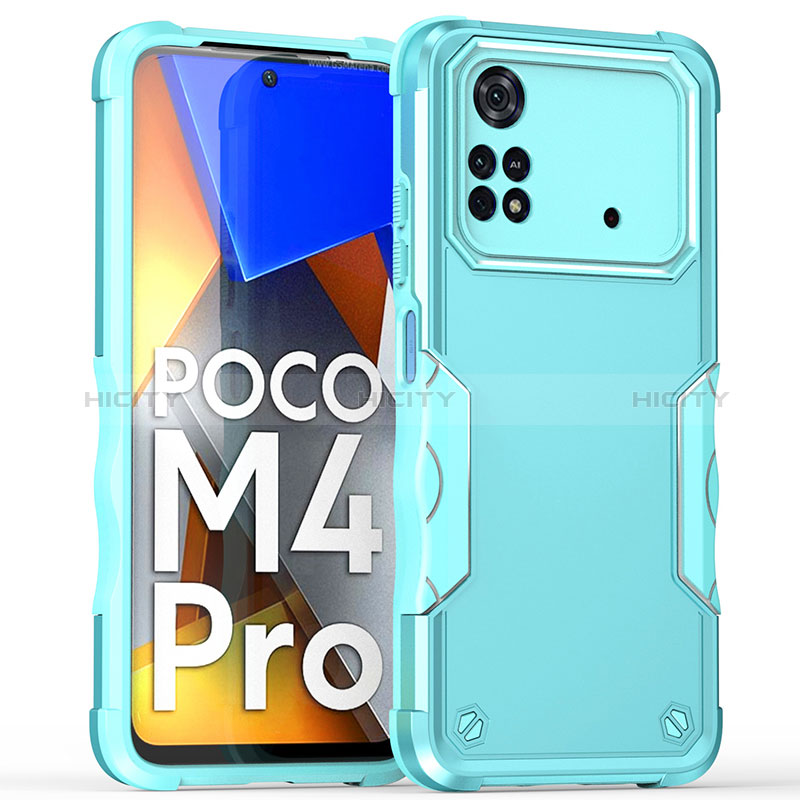 Funda Bumper Silicona y Plastico Mate Carcasa QW1 para Xiaomi Poco M4 Pro 4G Azul Claro