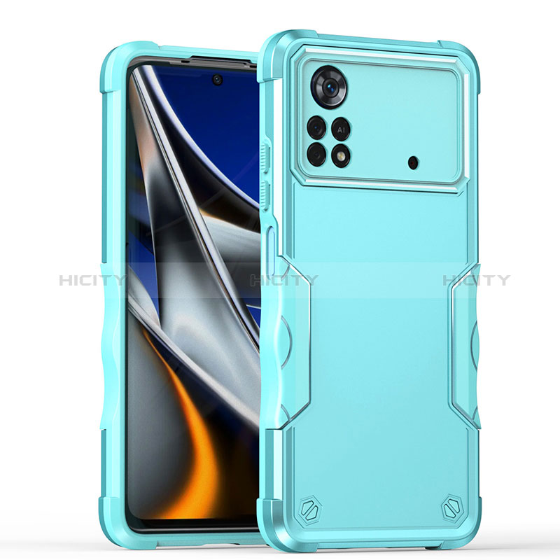 Funda Bumper Silicona y Plastico Mate Carcasa QW1 para Xiaomi Redmi Note 11E Pro 5G Azul Claro