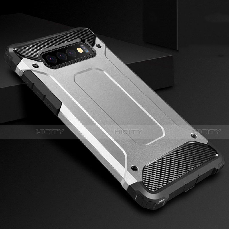 Funda Bumper Silicona y Plastico Mate Carcasa R02 para Samsung Galaxy S10 Plus Plata